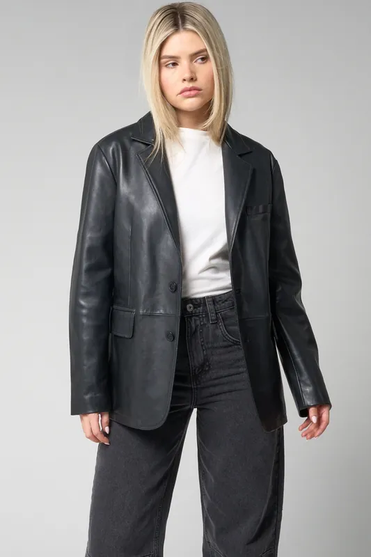 Oversized Leather Blazer - Barneys Originals