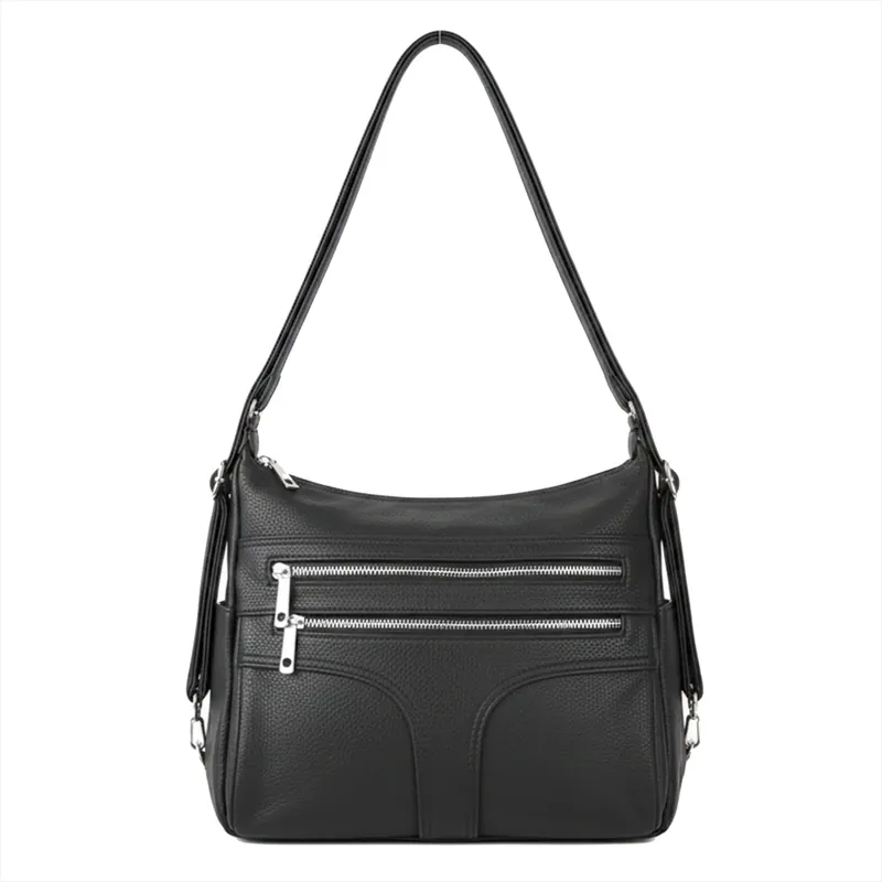 Multi Zipper Multi Section Zip Pockets Shoulder Crossbody Handbag - Kitise