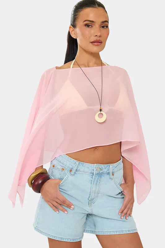 Long Sleeve Asymmetric Neckline Chiffon Top - EGO