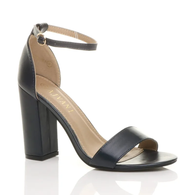 High Block Heel Ankle Strap Sandals - AJVANI