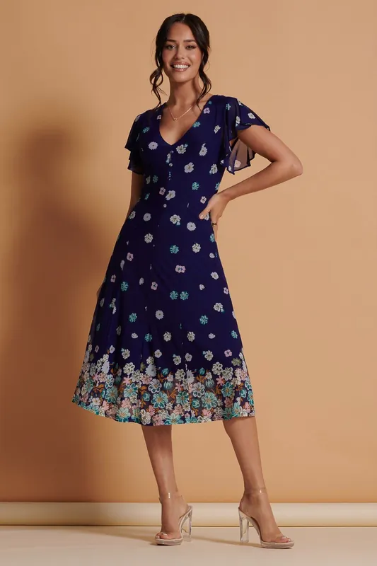 Mirrored Print Mesh Fit & Flare Midi Dress - Jolie Moi