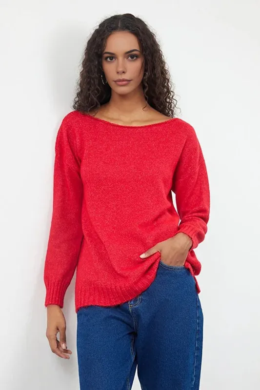 Boat Neck Basic Knit Sweater - WOVCOR