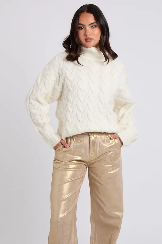 Cable Roll Neck Jumper - Urban Bliss