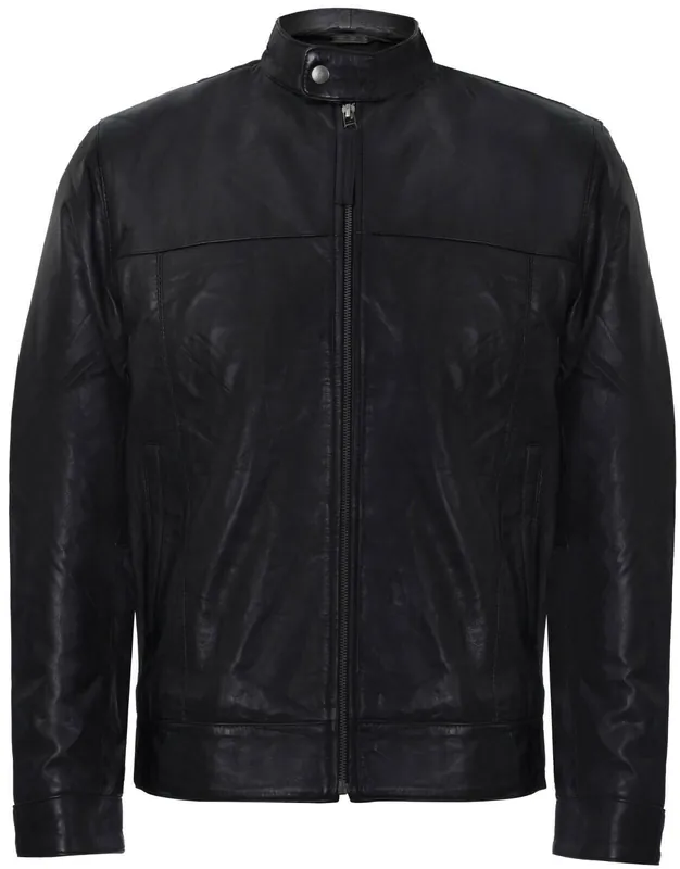 Leather Mandarin Collar Biker Jacket - Infinity Leather