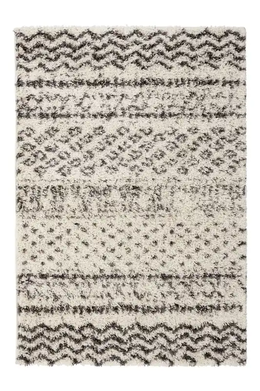 Cream Grey Aztec Scandi Super Soft Shaggy Rug - Kukoon
