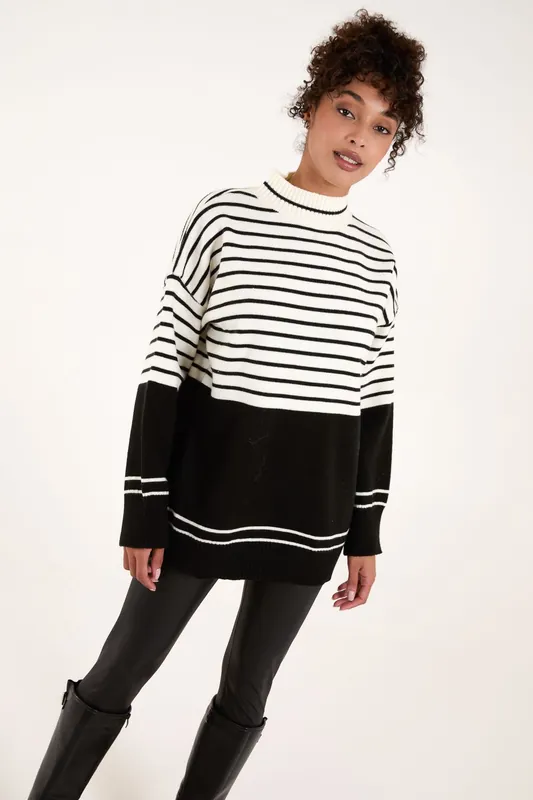 Mixed Stripe Round Neck Jumper - Blue Vanilla