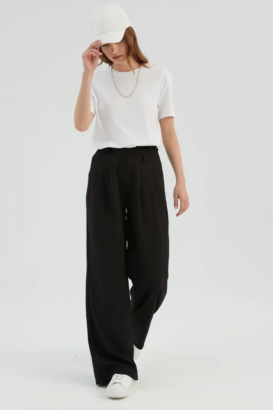 High Waist Pleated Wide Leg Trousers - Hiccup