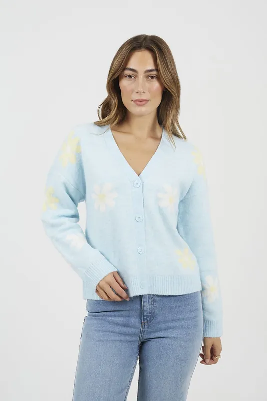 Soft Flower Jacquard Knitted Cardigan - Brave Soul
