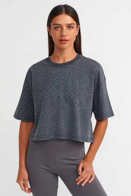 Oversized Crop Cotton Polka Dot T-Shirt