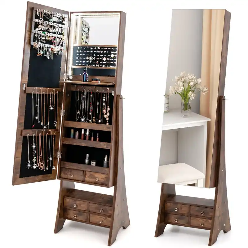 Freestanding Jewelry Cabinet Floor Jewelry Armoire Organizer - Costway