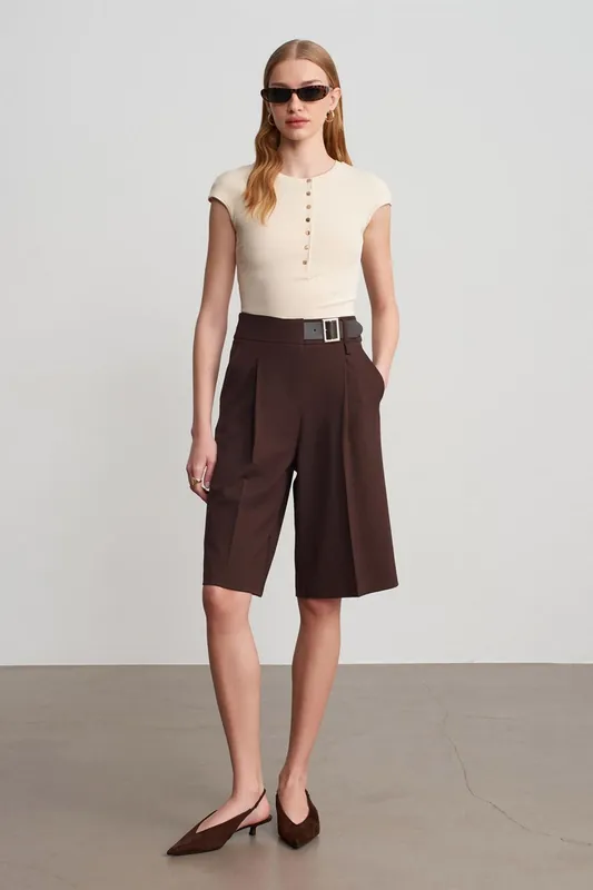 High-Waist Wide-Leg Tailored Shorts With Belt