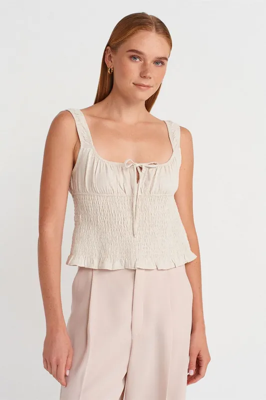 Fitted Crop Sleeveless Tie-Front Blouse