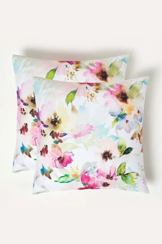 Luxury Waterproof Multicolour Flowers Outdoor Cushion 45 x 45 cm, Set of 2 - Homescapes