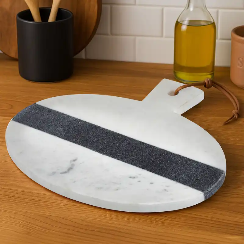Bulgari White And Grey Marble Round Paddle Board - Orsina