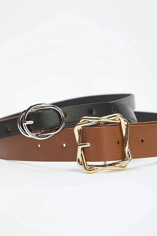 Double Pack Mixed Buckle Faux Leather Belt Set - WOVCOR