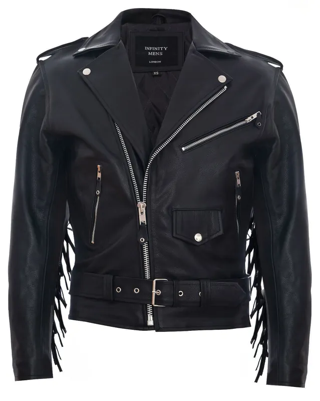Fringe Hide Leather Brando Tasseled Motorcycle Biker Jacket - Infinity Leather