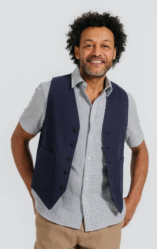 Navy Linen Twill Waistcoat - Dobell