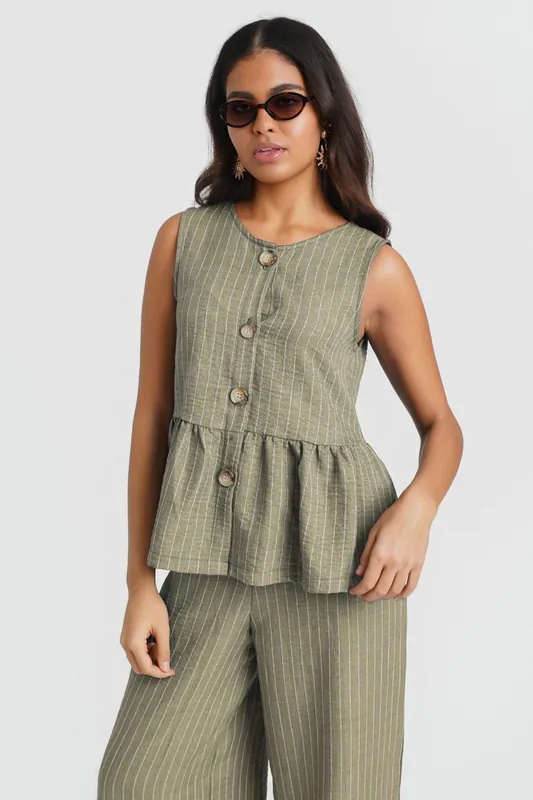 Khaki Stripe Peplum Top - Needs No Label