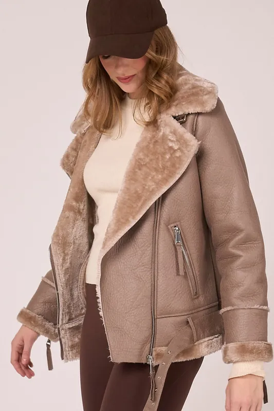 Faux Shearling Belted Aviator - Barneys Originals