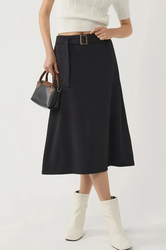 High Waist Midi Skirt with Arched Detail - Busem