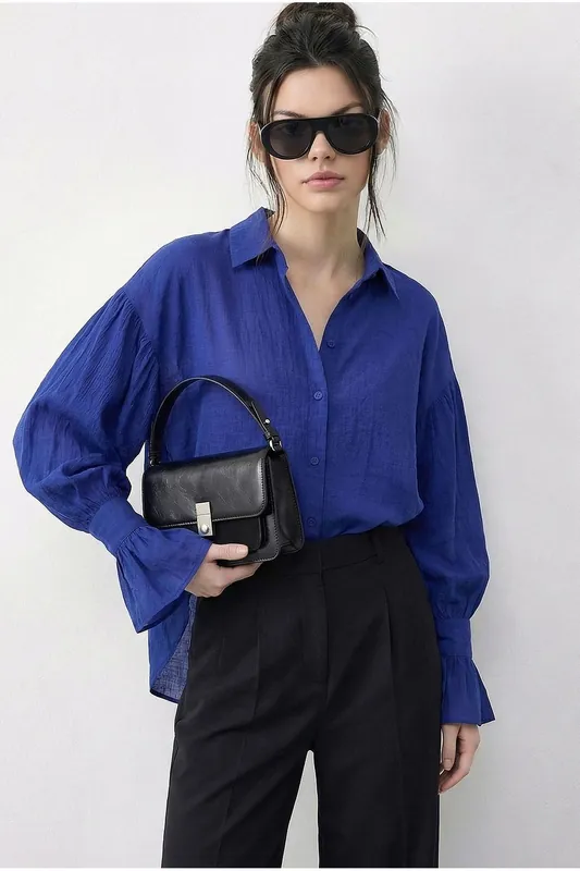 Oversized Frilly Button-Up Shirt