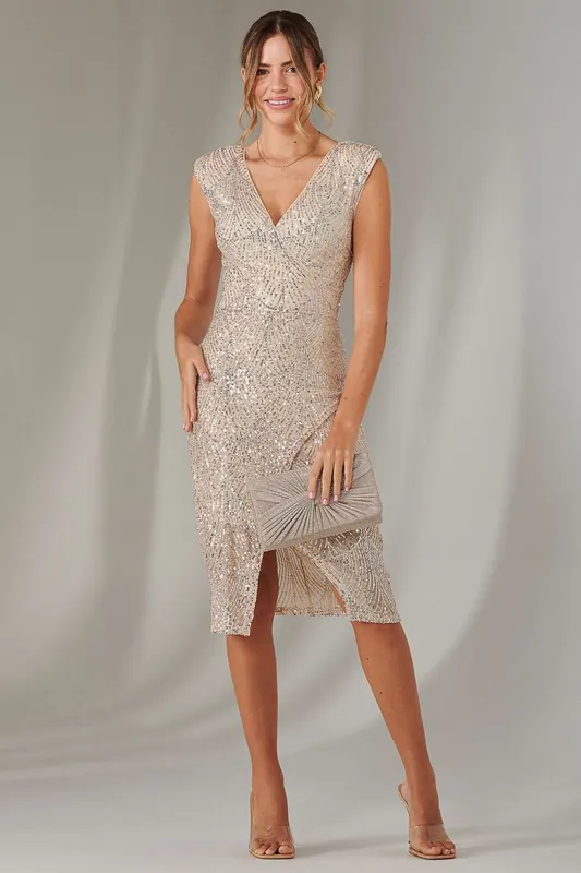 Demi Sequin Wrap Slit Bodycon Dress - Jolie Moi