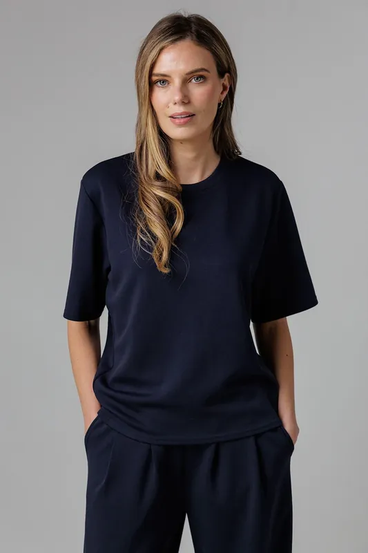 Luxe Short Sleeve Crew Neck Pinched Top - French Connection