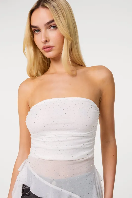 Ivory Asymmetric Diamante Bandeau Top - Pink Vanilla