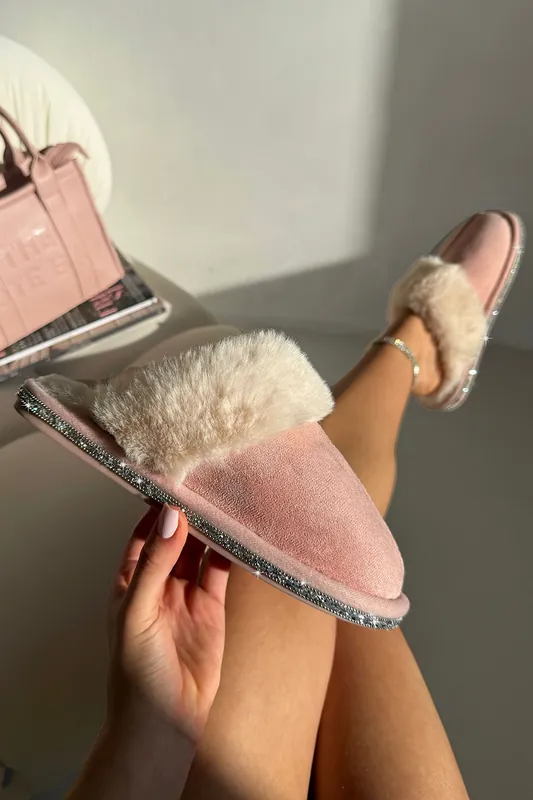 Crystal Trim Cosy Slippers - Love Lemonade