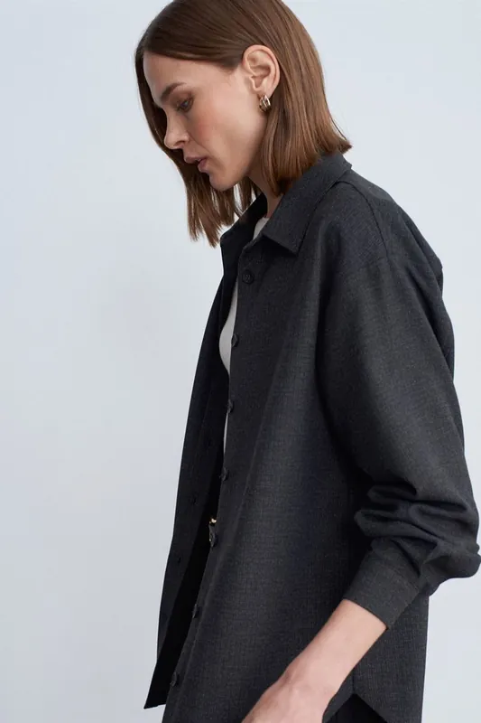 Oversized Long-sleeve Micro-pattern Shirt