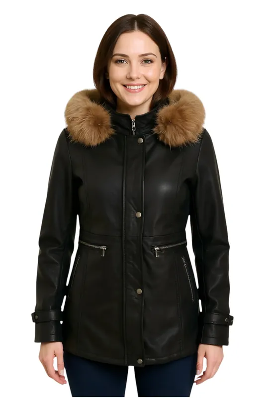 Leather Hooded Parka Jacket-Charleville