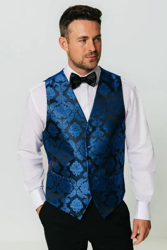 Blue Victorian Jacquard Waistcoat - Dobell