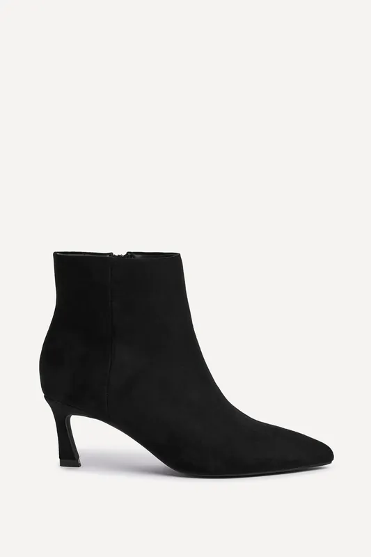 Secured Black Faux Suede Pointed Toe Stiletto Ankle Boot - Linzi