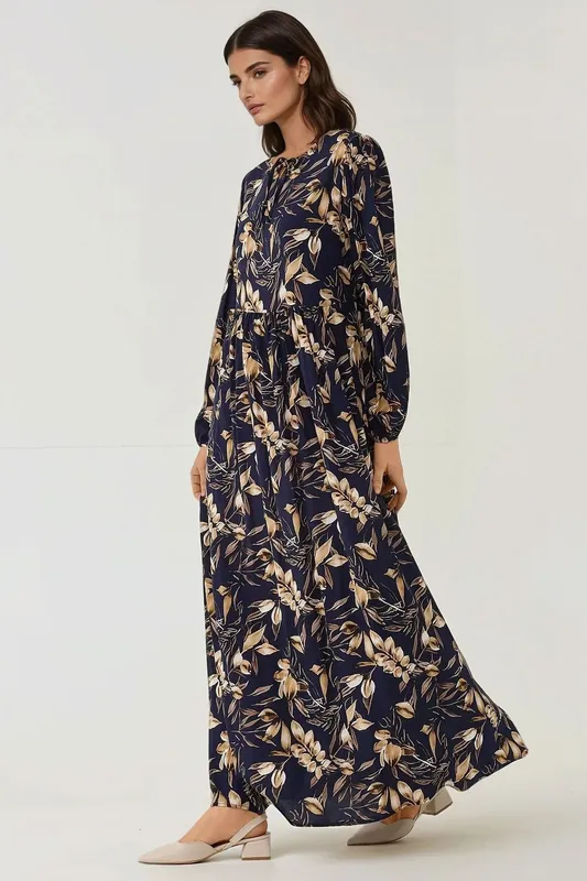 Floral Print Long Sleeve Viscose Maxi Dress - Hiccup