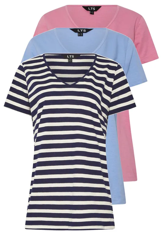Tall 3 Pack Stripe V-Neck T-Shirts