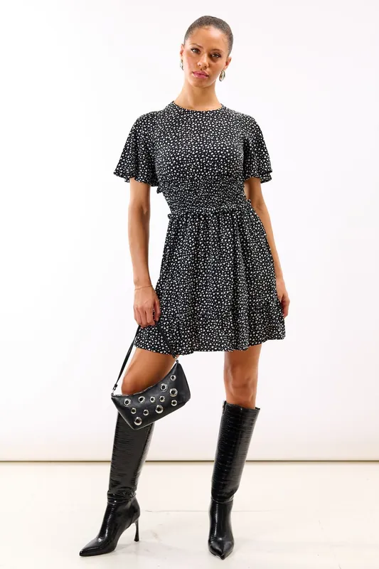 Mono Heart Shirred Waist Mini Dress - Needs No Label