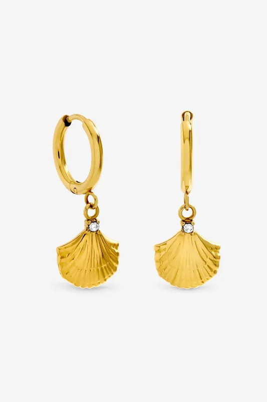 Gold Plated Waterproof Shell Hoop Earrings - Jon Richard