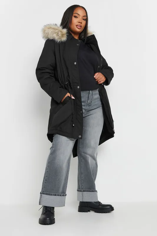 Faux Fur Trim Parka Coat - Yours