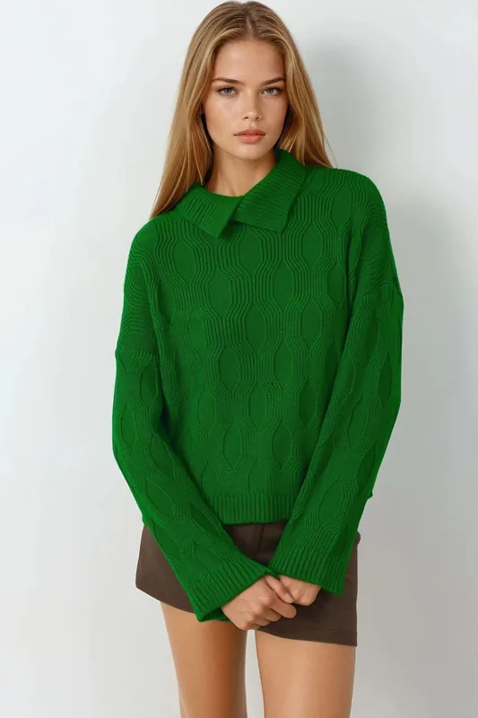 Patterned Knit Sweater with Collar Detail - MyFashion