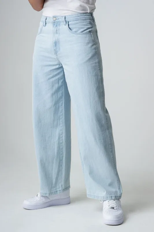 Cotton Wide Leg Mid-Rise Jeans