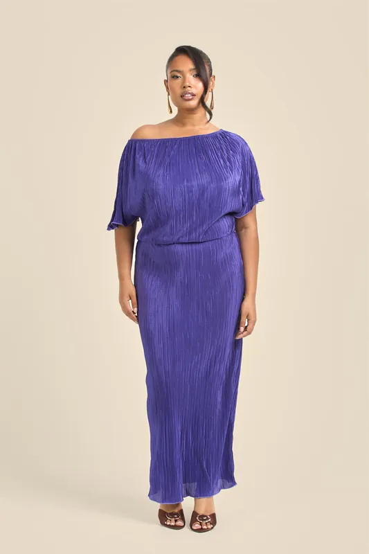 Curve Drop Shoulder Plisse Midaxi Dress - FASHION-SZN
