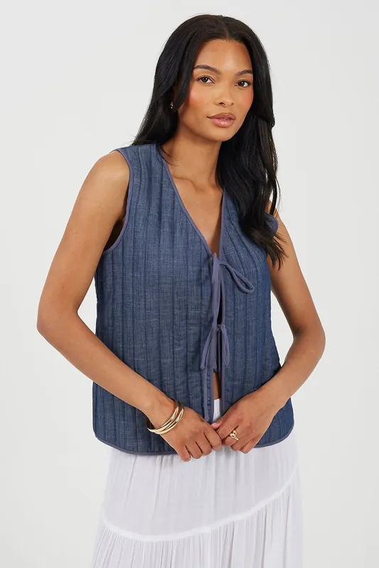 Padded Vest With Tie Front - Brave Soul