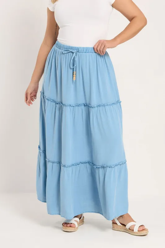 Chambray Tiered Maxi Skirt - Yours