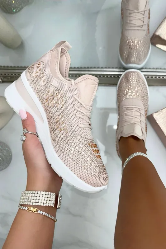 Crystal Stretch Comfort Wedge Trainers - Love Lemonade