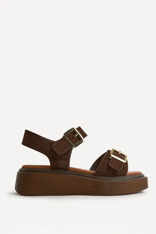Source Wide Fit Brown Flatform Sandals - Linzi
