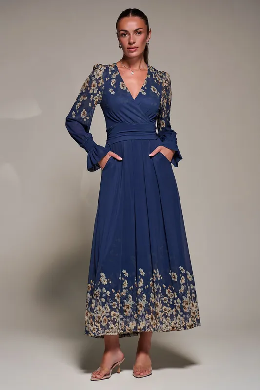 Mirrored Print Long Sleeve Mesh Maxi Dress - Jolie Moi