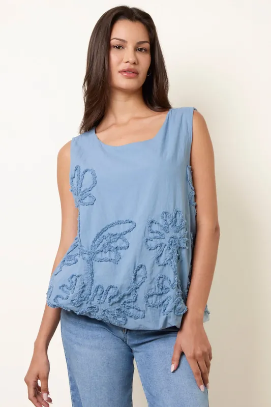 Blue Puffball Flower Top - Blue Vanilla