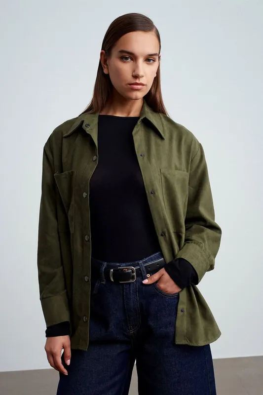 Women's Faux Suede Relaxed Shirt - Dilvin