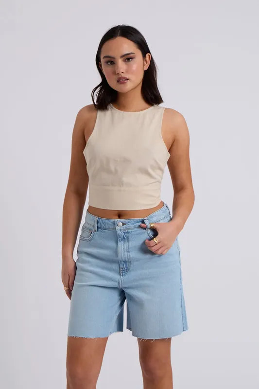 Linen Blend Tie Back Top - Urban Bliss