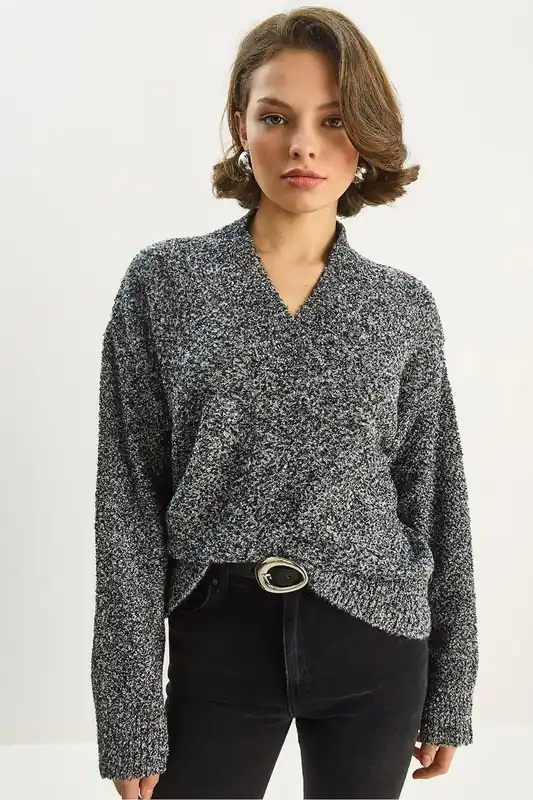 V-Neck Long Sleeve Knit Sweater